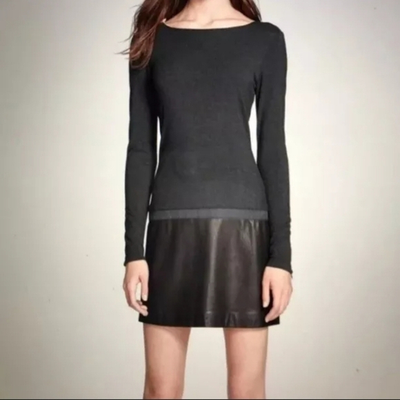 Theory Keiran Drop Waist Dress with Lamb Leather Skirt - Picture 1 of 6